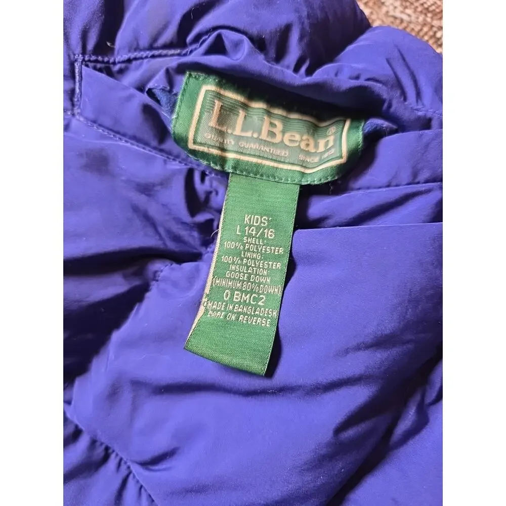 L.L. Bean Kids Reversible Goose Down Vest Blue Youth 14/16 Warm Winter Jacket